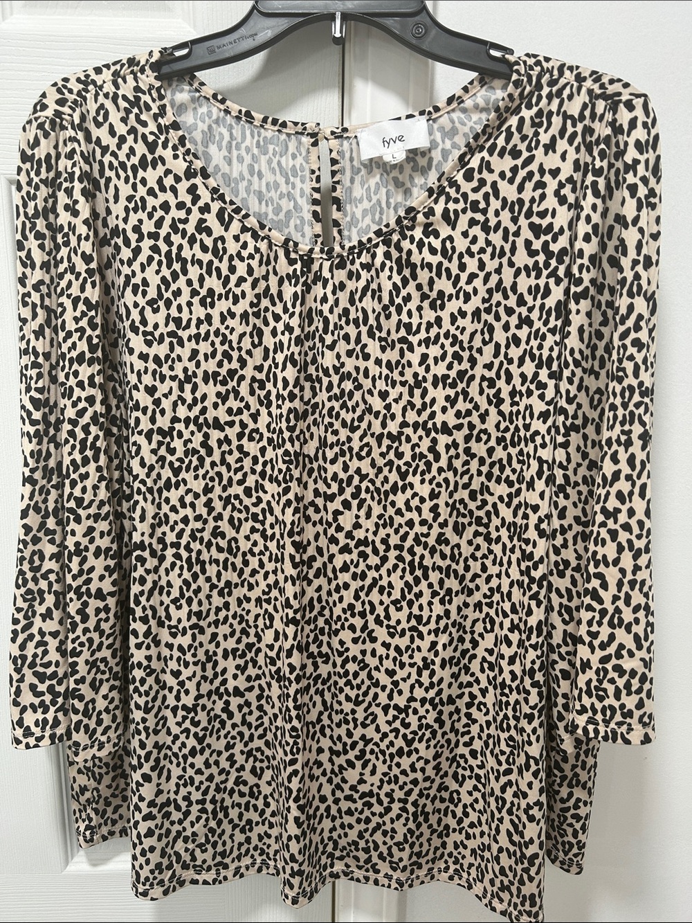 fyve Beige Leopard-Print Long Sleeve Scoop Neck Top